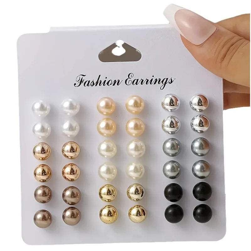 18 Pairs Elegant Multi Color Imitation Pearl Stud Earrings Set for Women Trendy Party and Wedding Jewelry