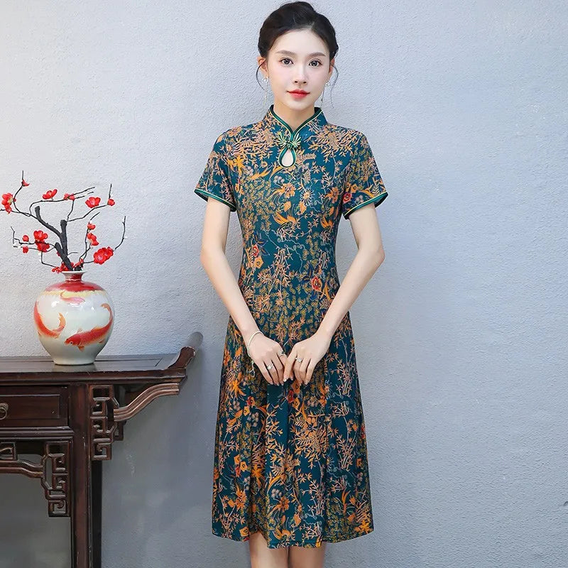 Floral A-Line Summer Dress For Women Short Sleeve Elegant