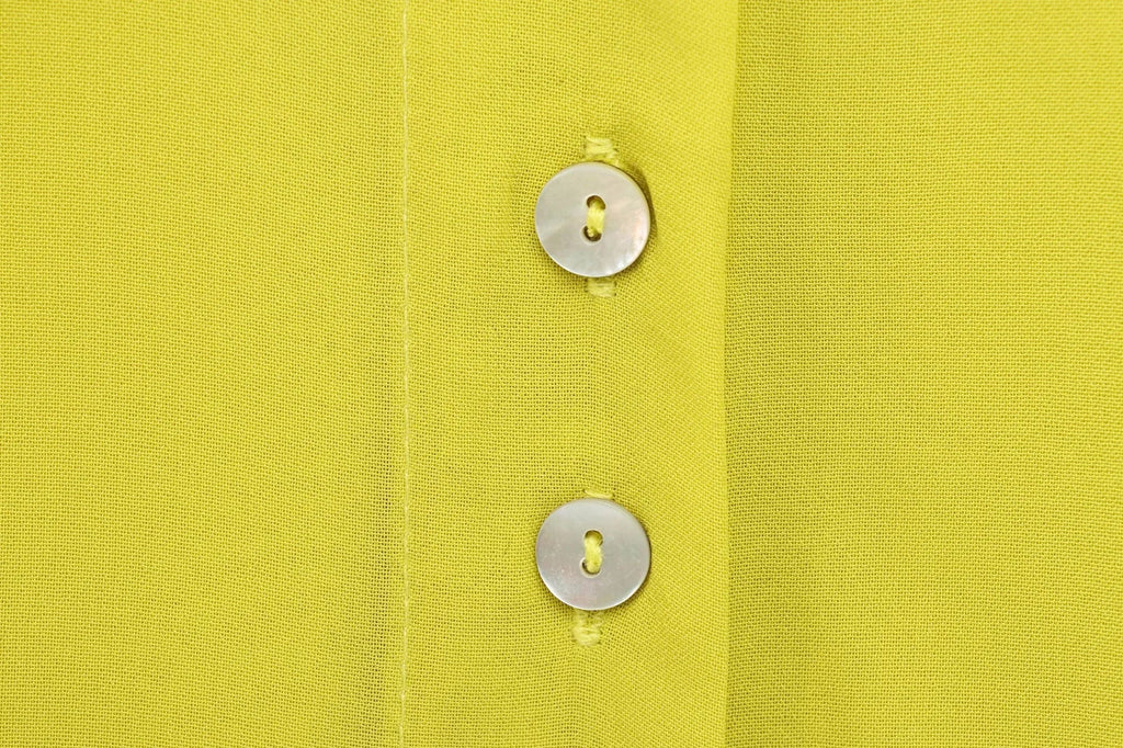 Yellow Chiffon Loose Fit Long Sleeve Shirt for Women with Bow Tie and Button Detail Casual Office Blouse