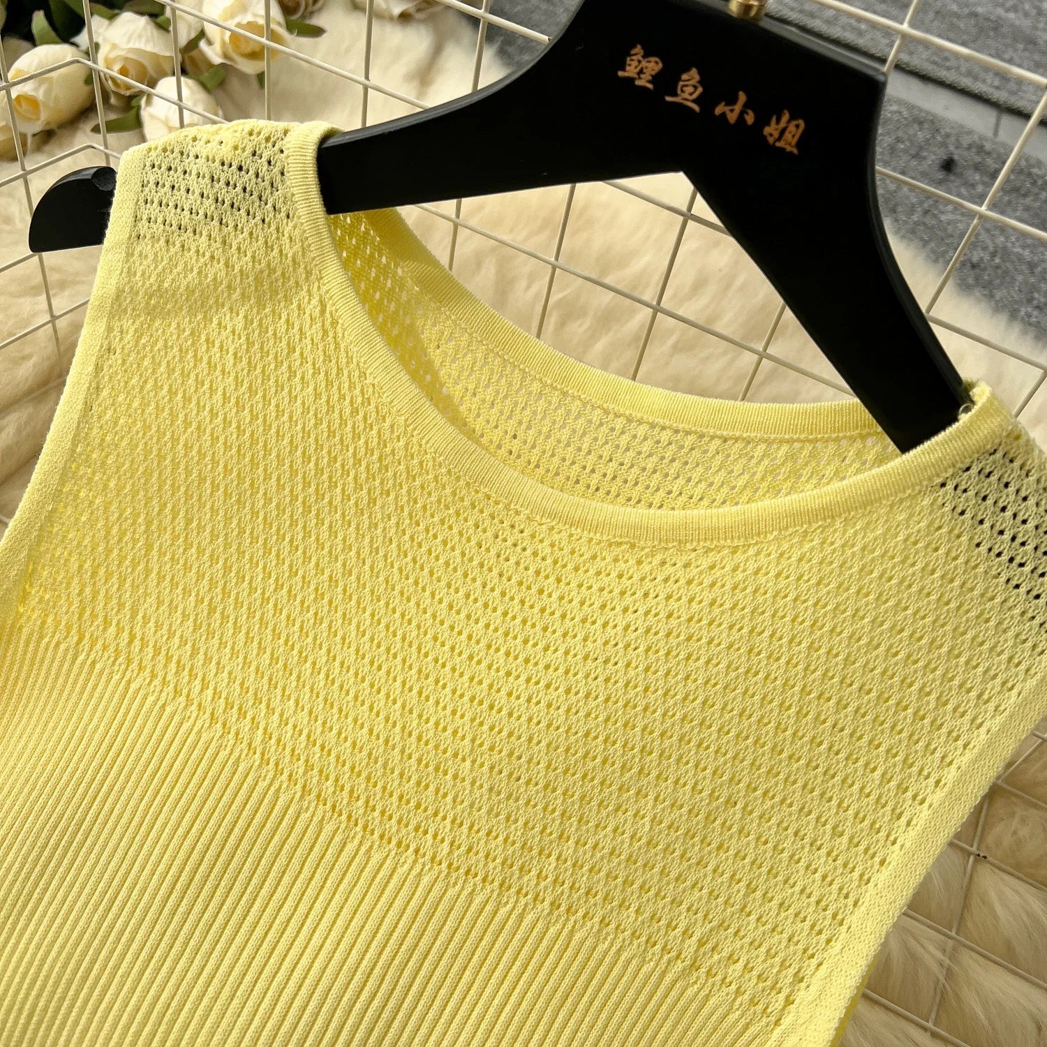 Hollow Out Knitted Dress Sleeveless O Neck A Line Midi