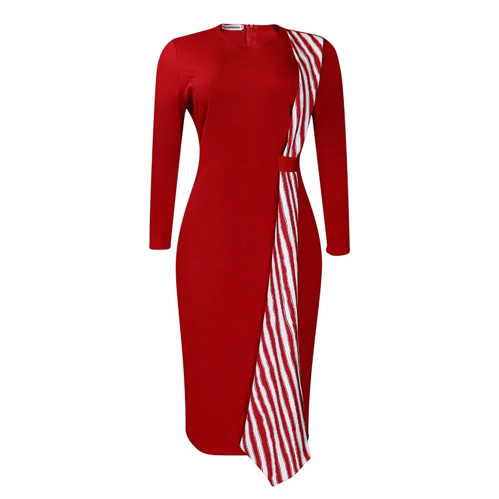 Office Dress For Women Professional O Neck Striped Sheath
