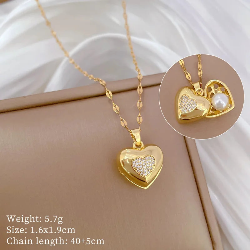 Stainless Steel Heart Necklace for Women Simple Pendant Jewelry Gift
