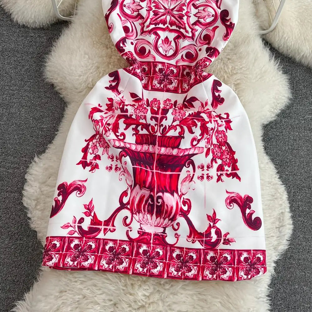 Floral Print Sleeveless Mini Dress for Summer Vacation