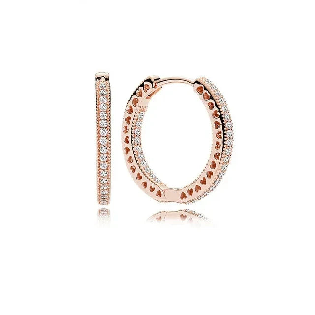 925 Silver Hoop Infinite Love Earrings with Blue Flower and White Stone Heart Pendant for Women Jewelry