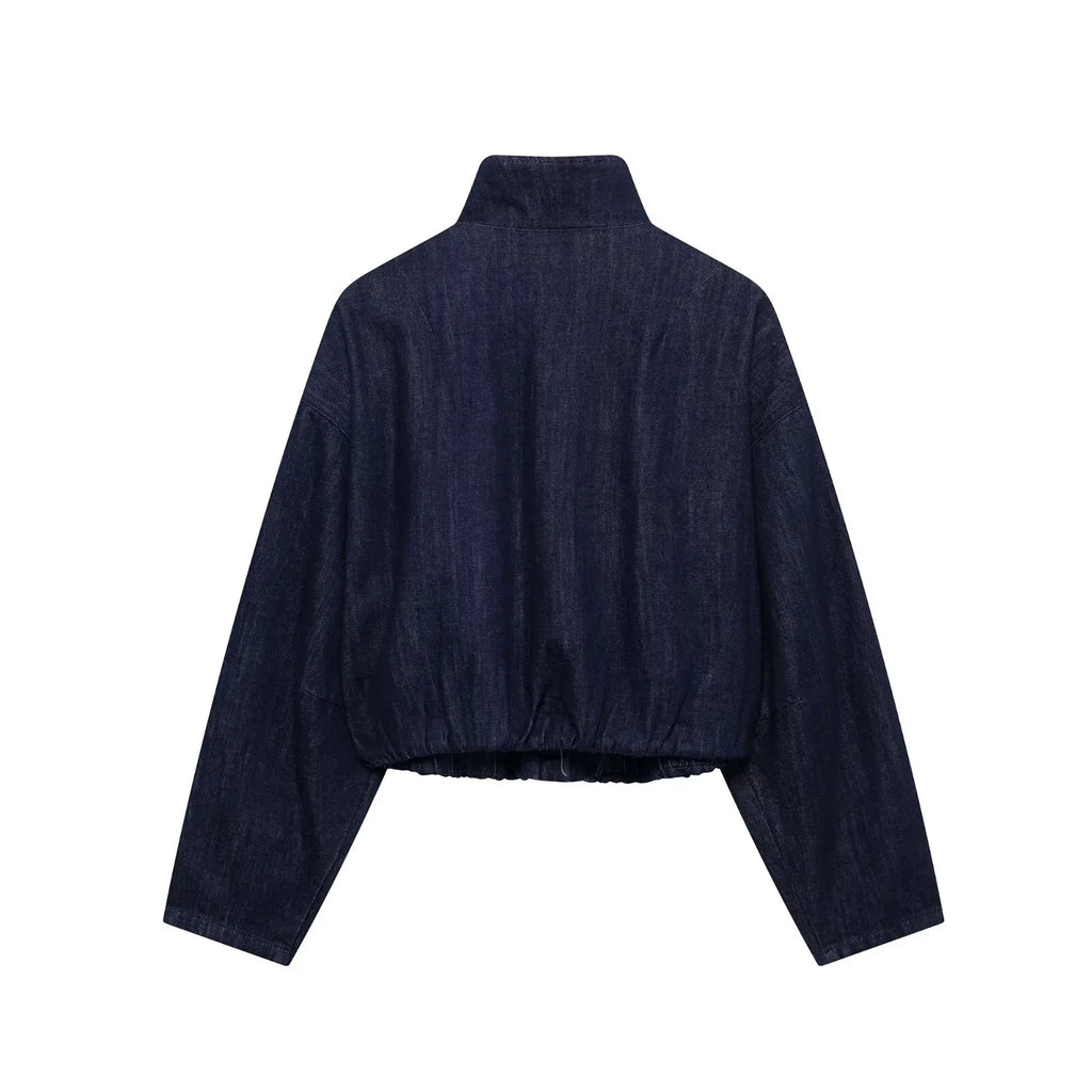 Women High Street Denim Set with Side Stripe Zipper Jacket and Lace-Up Pants for Casual Spring Fashion