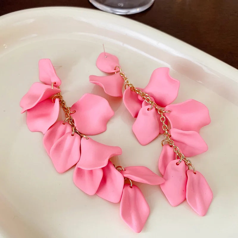 Stylish Multicolored Flower Earrings for Women Delicate Petal Tassel Stud Earrings Perfect for Everyday and Party Accessories