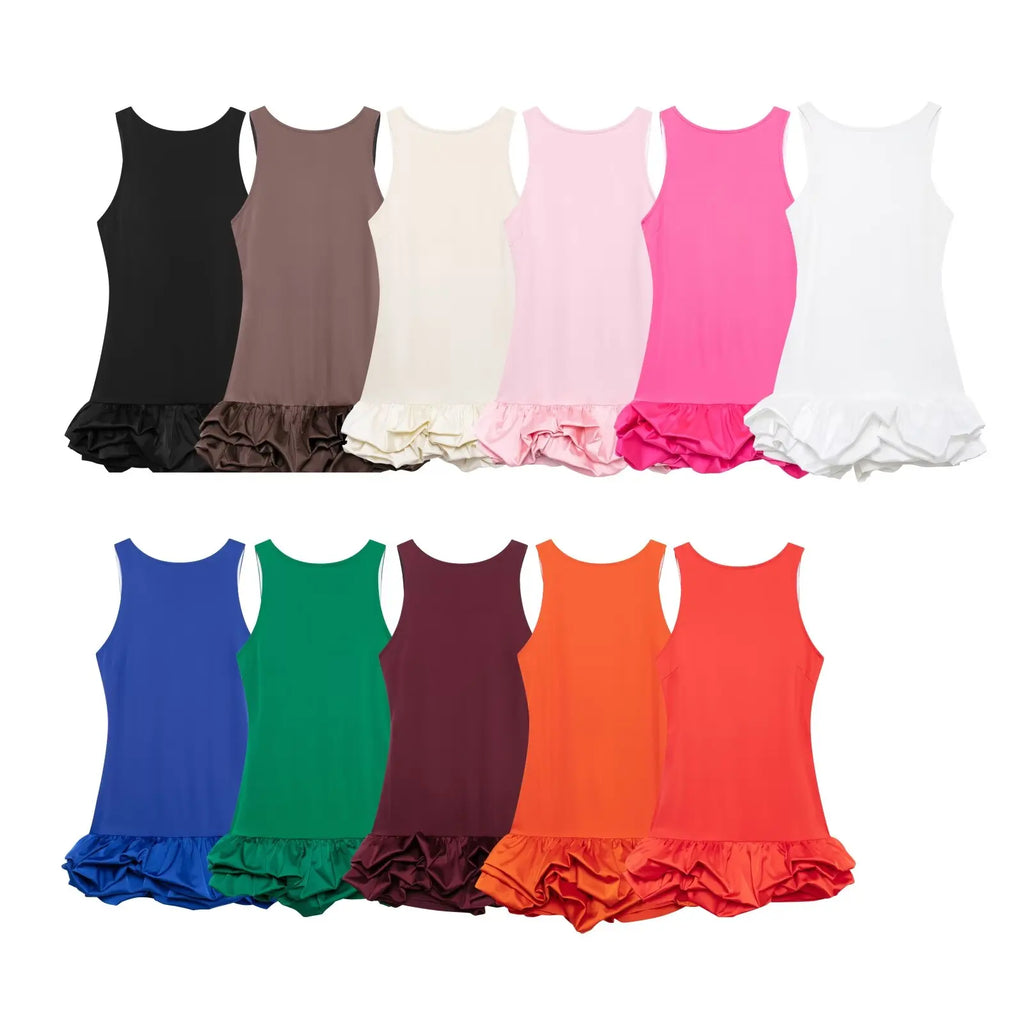 Backless Patchwork Mini Dress For Women Fluffy Hem Party