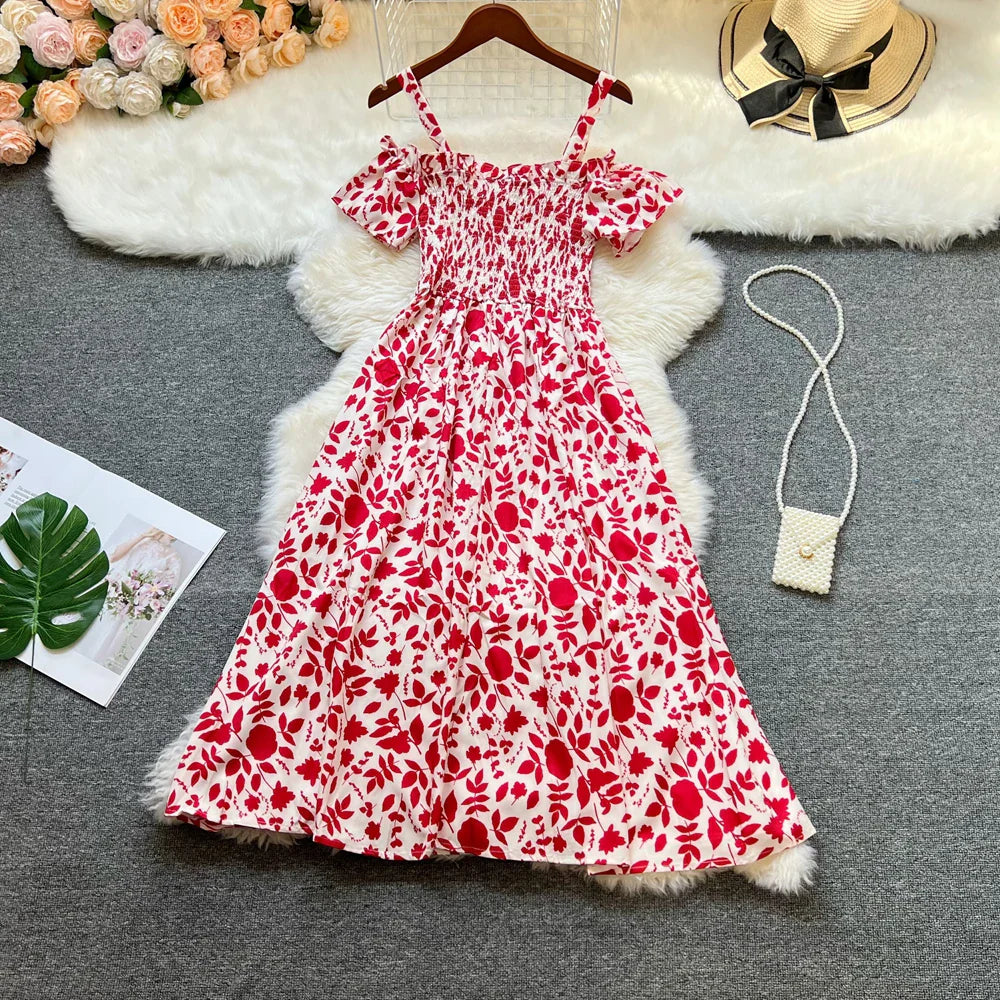 Floral Print Off Shoulder Summer Beach Dress For Women