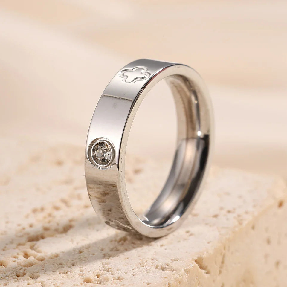 Classic Round Zircon Stainless Steel Engagement Ring for Women in Silver and Gold Color