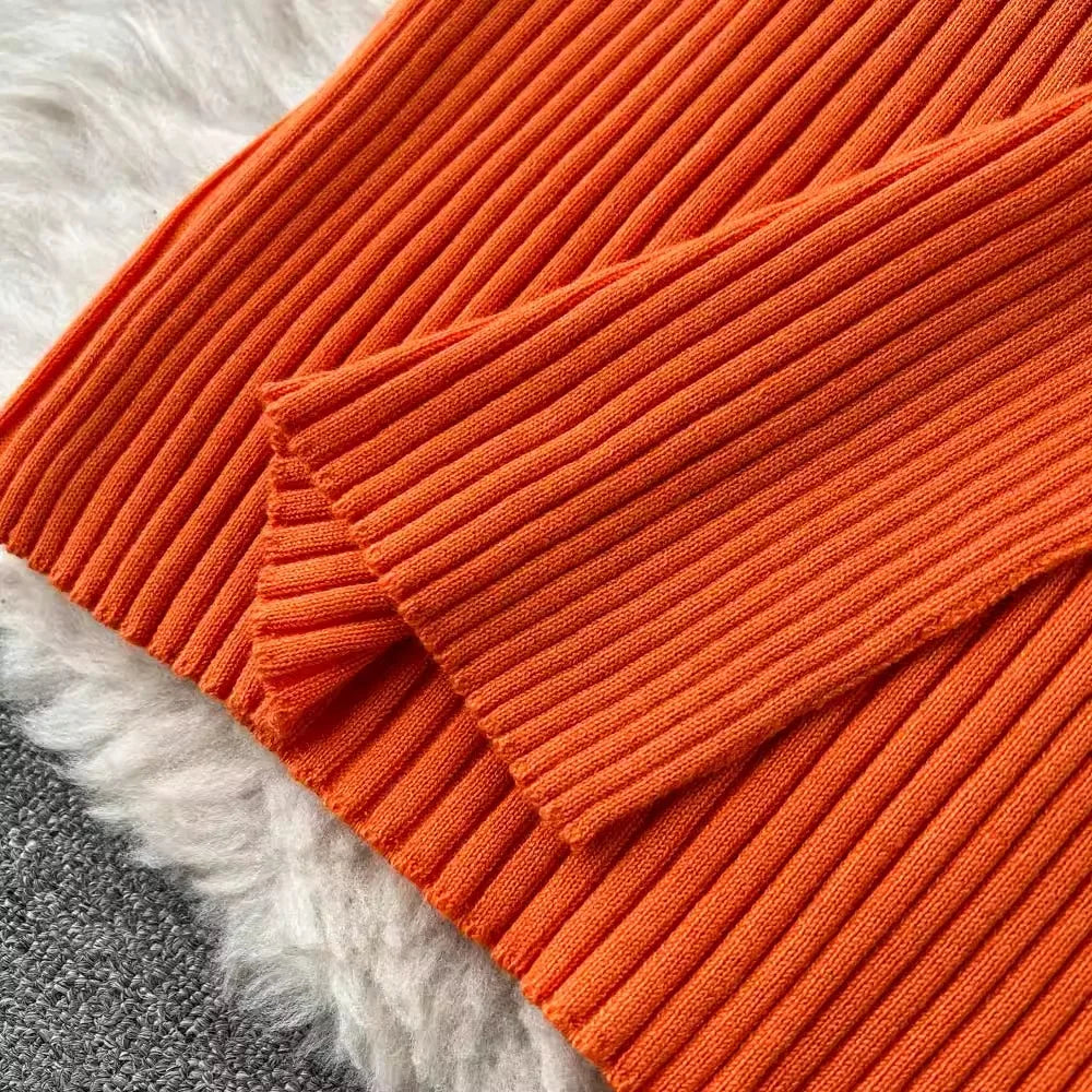 Sexy Knitted Bodycon Dress Women Split Design Party