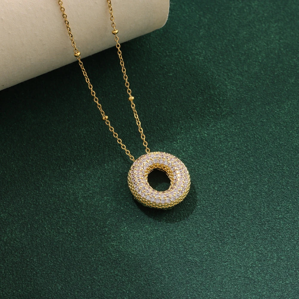 Luxury Zircon Crystal Initial Necklace for Women Stainless Steel Choker Chain Jewelry