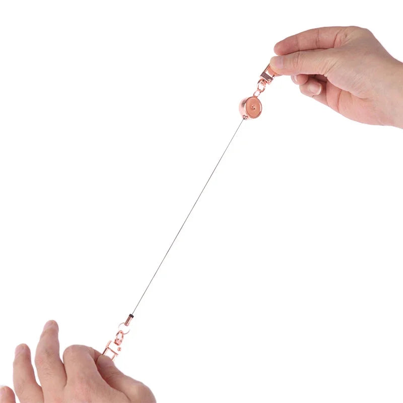 Retractable Badge Reel with Anti-Theft Metal Key Holder and Easy-Pull Buckle Rope Keychain Accessories