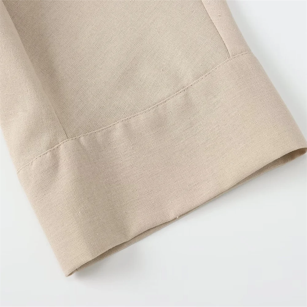 Women's Casual Linen Blended Wide Sleeve Shirt and Straight Leg Pants Set