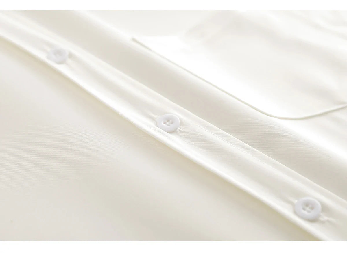 Oversized Long Sleeve White Shirt Women Minimalist Button Up Blouse Turn-Down Collar Casual Cardigan Top