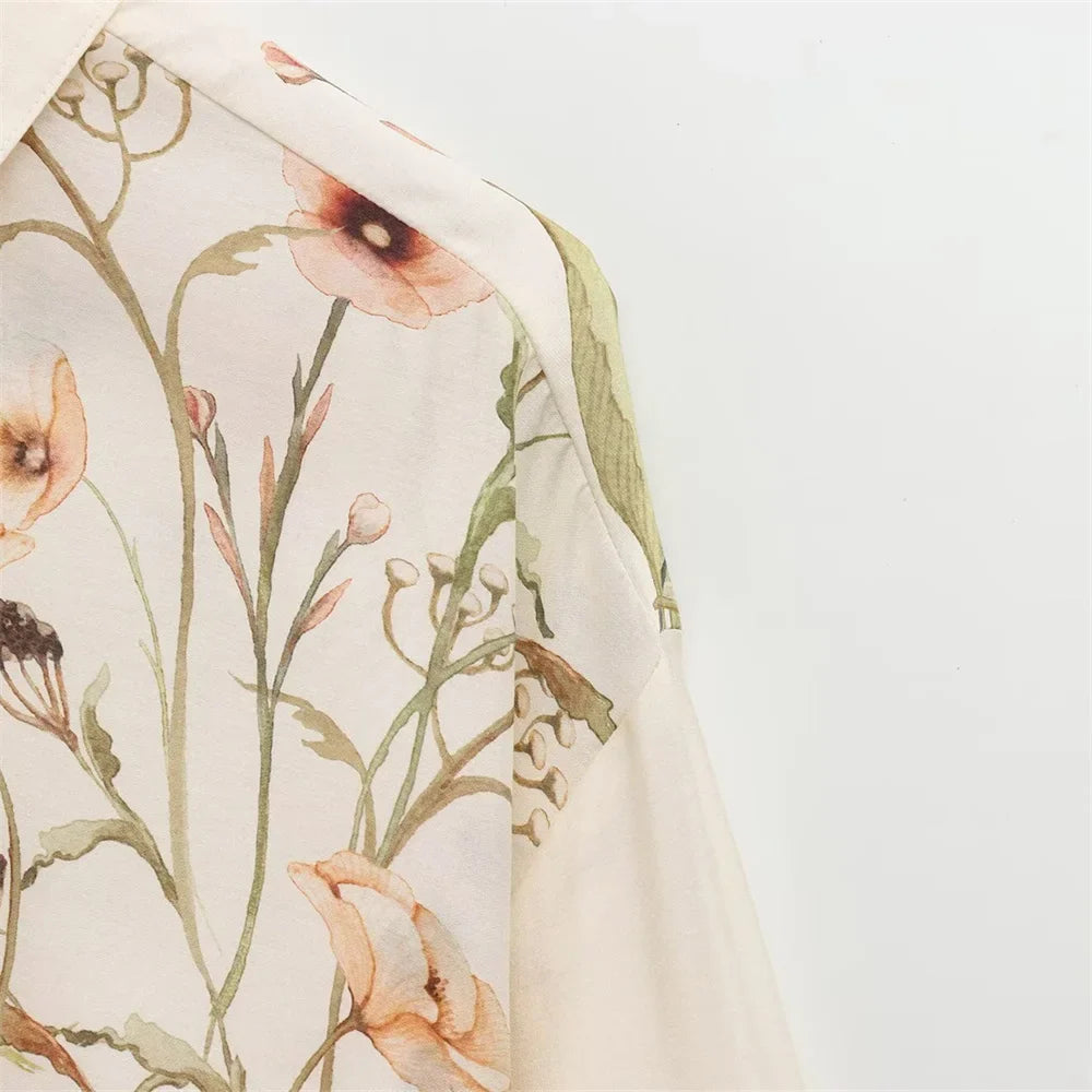 Floral Pattern Women's Shirt and Long Pants Set for Spring Fashion