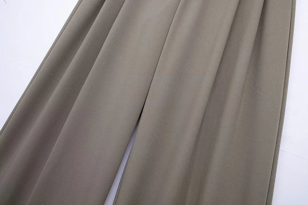 Women's Two-Piece Suit Set with Belt Halter V-Neck Top and High-Waisted Pleated Pants