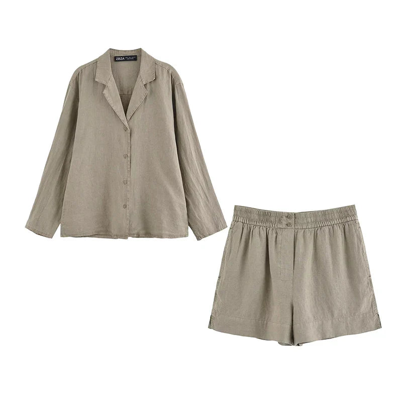 Chic Summer Women's Two-Piece Set Casual Straight Shirt and Shorts Matching Outfit for Street and Leisure Wear