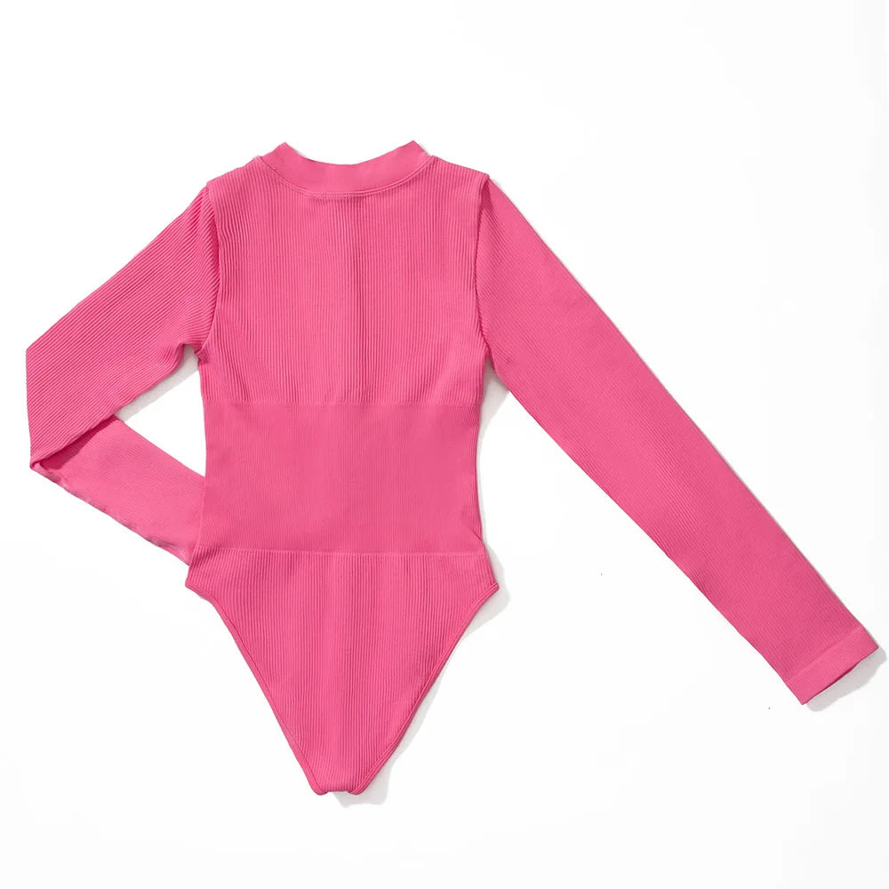 Bodycon Long Sleeve Jumpsuit for Women Zipper Romper Playsuit Fashion Streetwear Autumn Winter Slim Fit Bodysuit