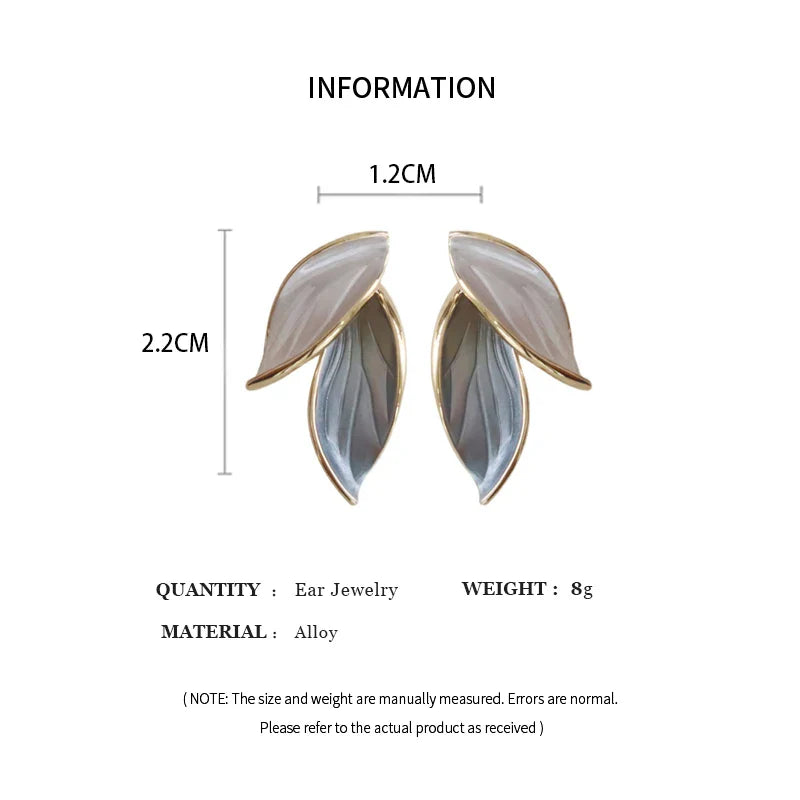 Sweet Leaf Stud Earrings for Women Fresh Blue and White Plant Ear Studs Elegant Jewelry Gift