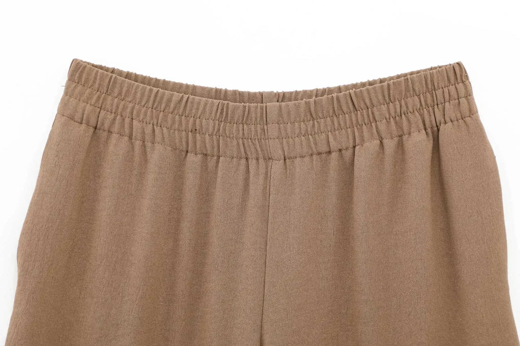 Women's Lace Up Kimono Shirt Top and Elastic Waist Wide Leg Trousers Two Piece Set