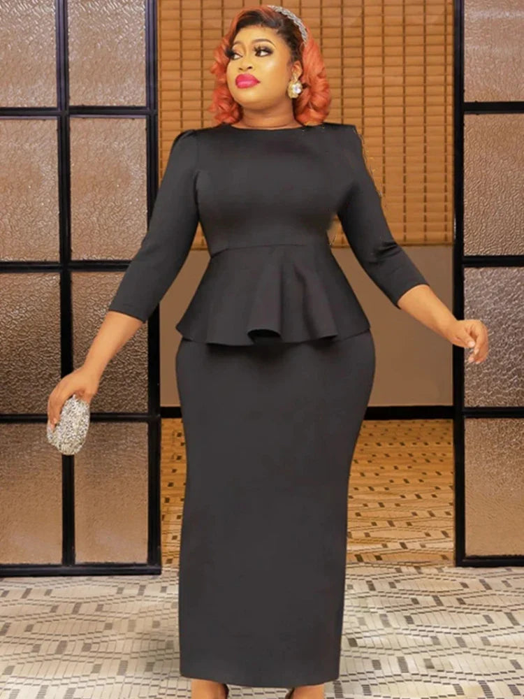 Black Ruffle Dress Three Quarter Sleeve Empire Waist Gown