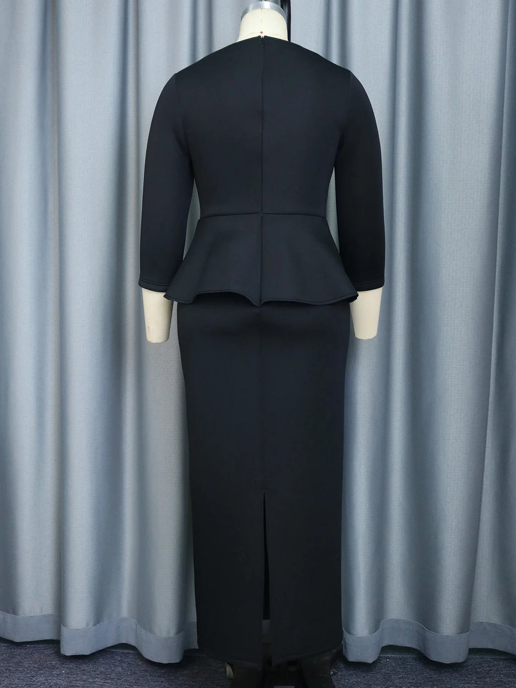 Black Ruffle Dress Three Quarter Sleeve Empire Waist Gown