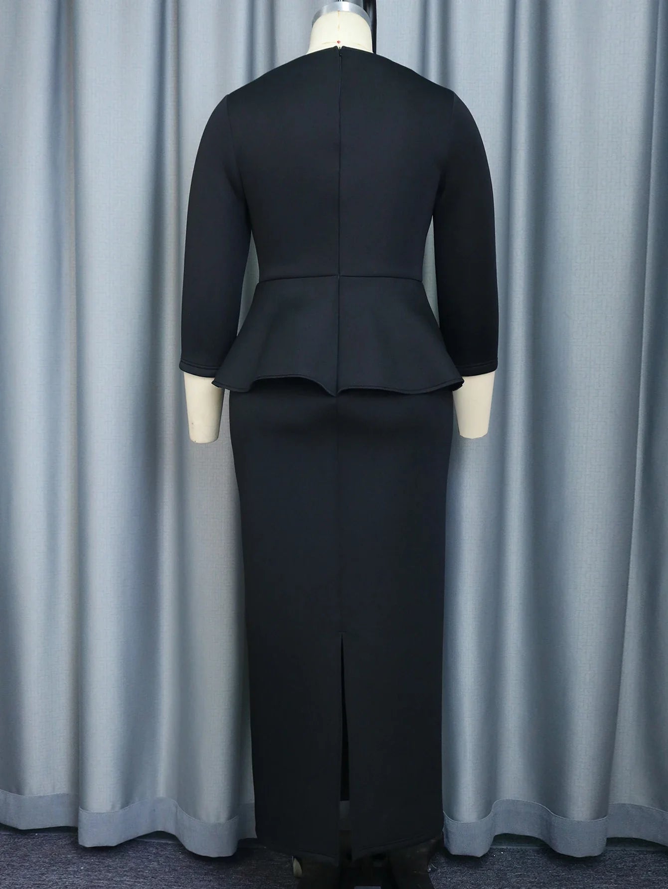 Black Ruffle Dress Three Quarter Sleeve Empire Waist Gown