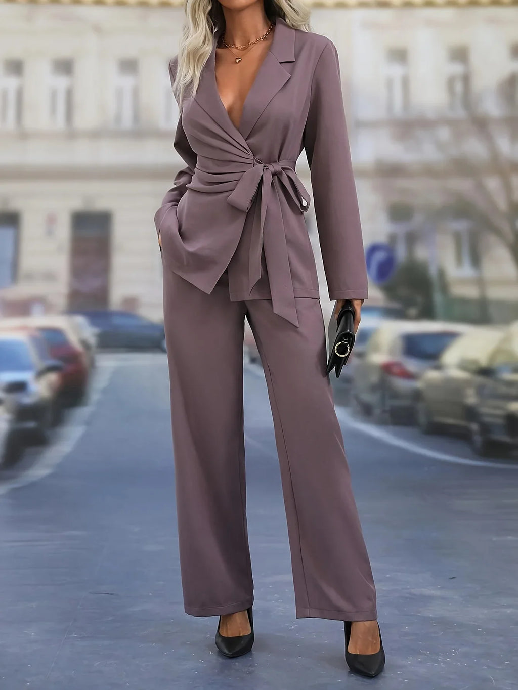 Thickened High End Lace Up Suit and Pants Set for Women's Autumn and Winter Fashion