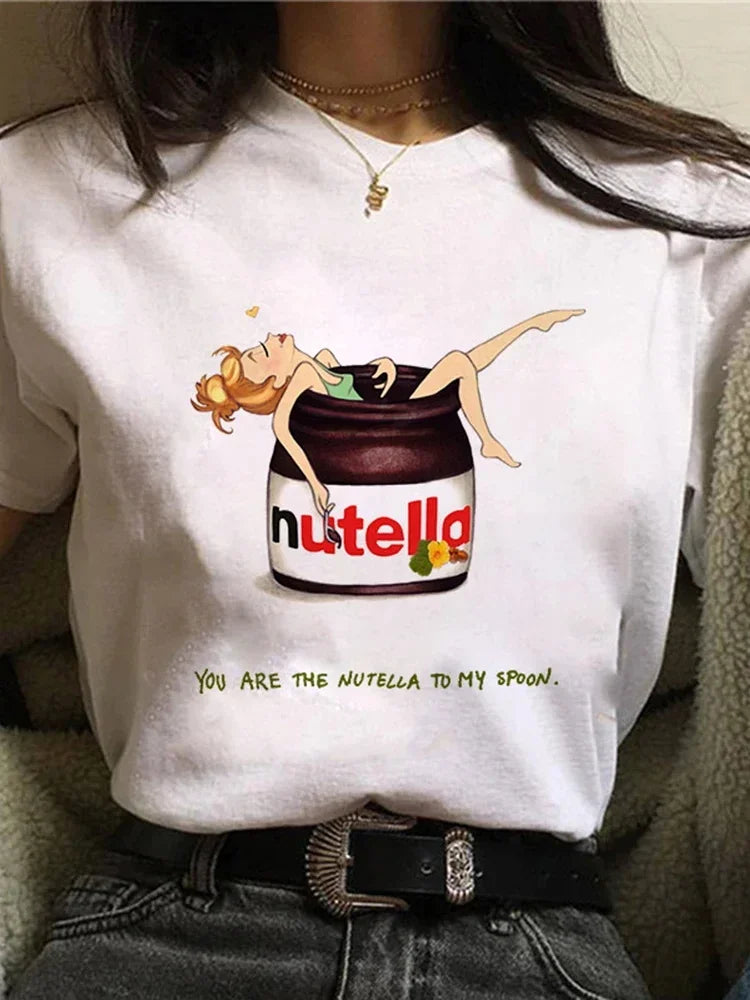 Nutella Print T Shirt for Women in Plus Size - 90s Harajuku Kawaii Graphic Tee in Korean Style