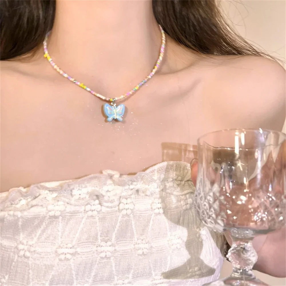 Colorful Square Acrylic Choker Necklace with Gold Bead Chain and Vintage Crystal for Women Party Jewelry