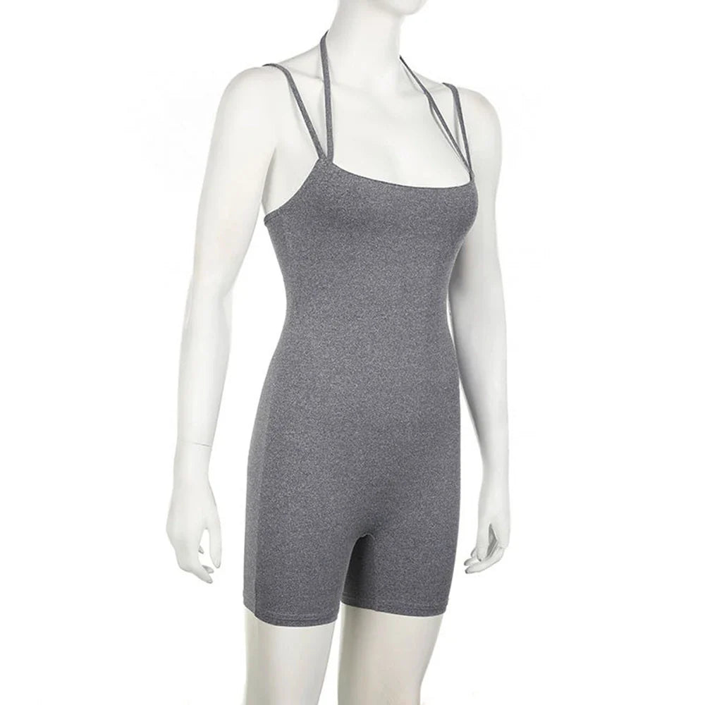 Womens Sexy Bodycon Skinny Yoga Playsuit One Piece Spaghetti Strap Camisole Romper Stretch Fitness Activewear