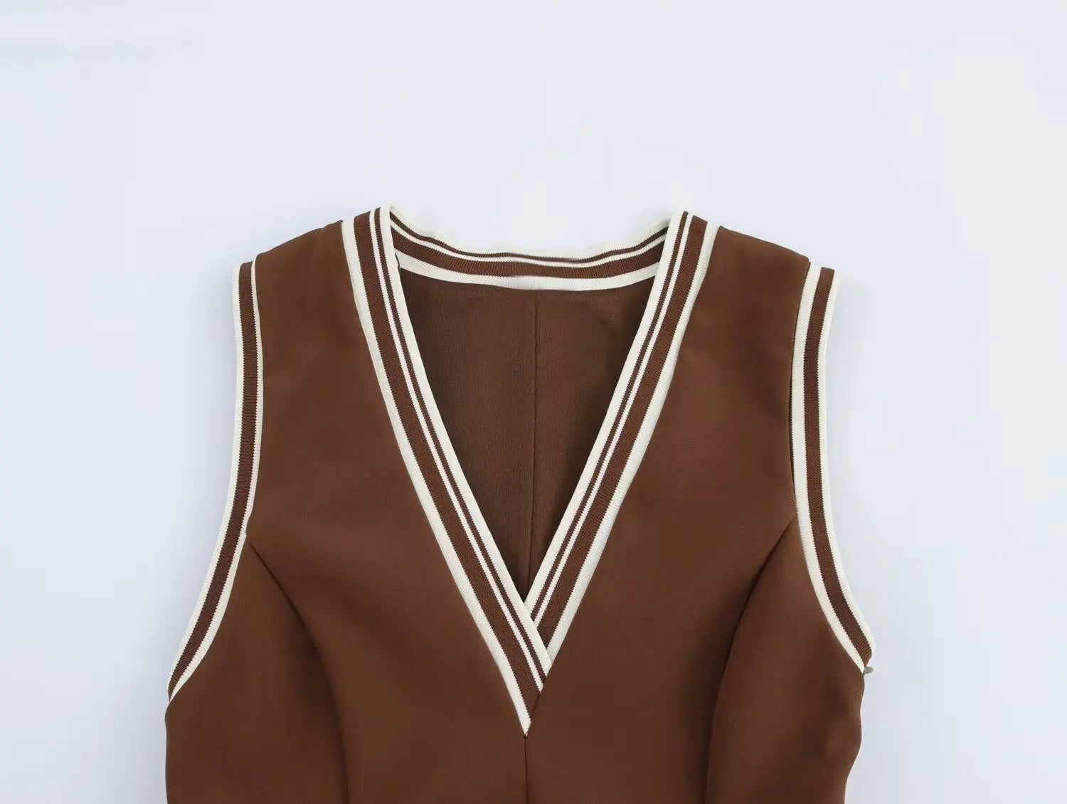 Women's Brown Striped Pleated Mini Dress Sleeveless Beach