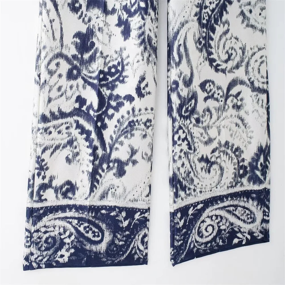 Niche Western Style Printed Shirt and High Waisted Pants Set for Fashionable Autumn Looks