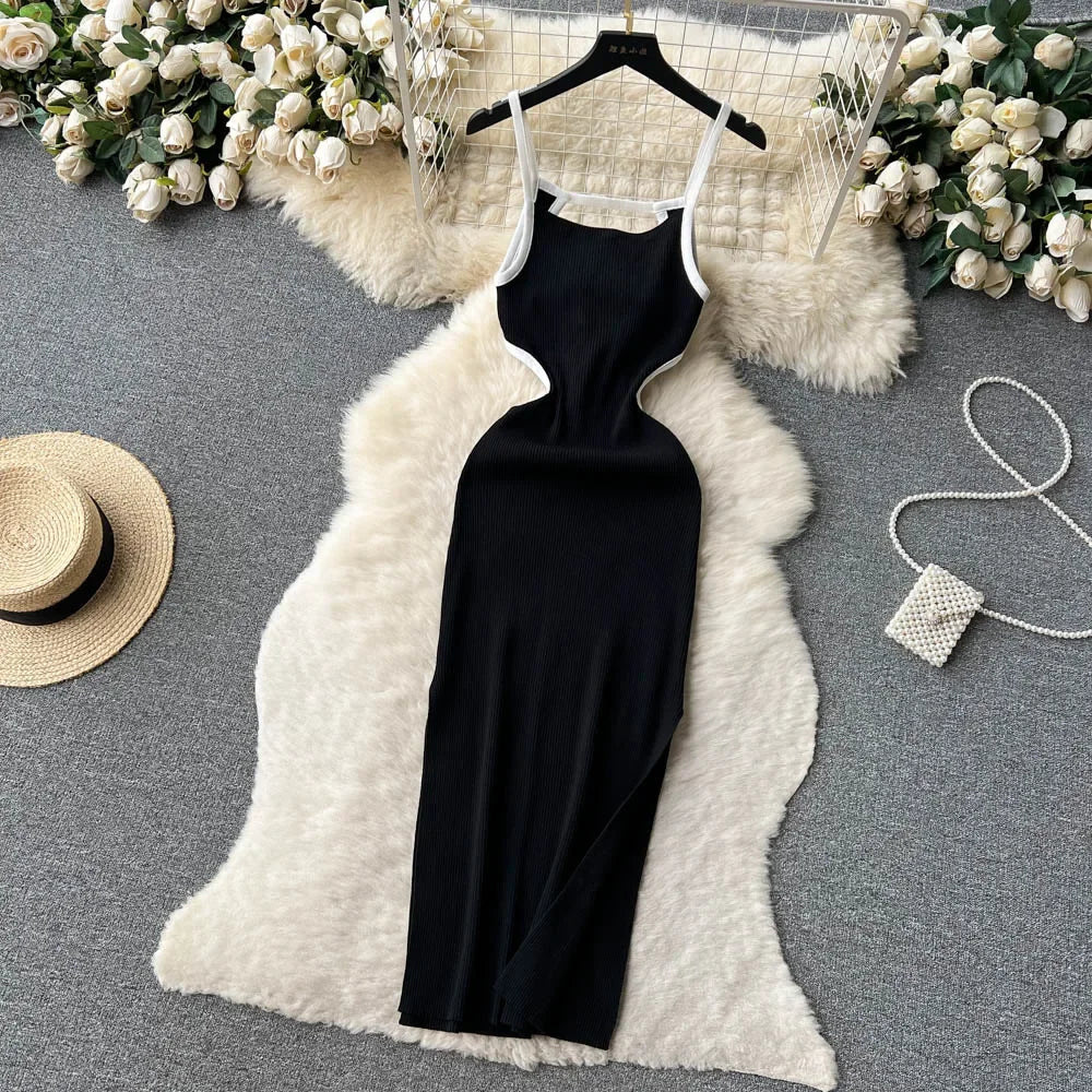 Halter Backless Knit Sundress Women Elastic Waist Bodycon