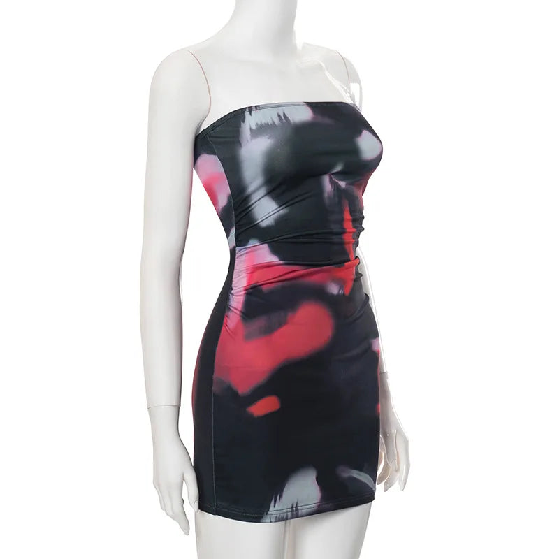 Tie Dye Strapless Backless Bodycon Mini Dress for Party