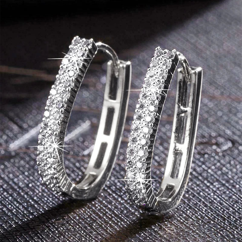 Fashionable Silver Color Cross Hoop Earrings for Women with Full Crystal Cubic Zirconia Statement Jewelry