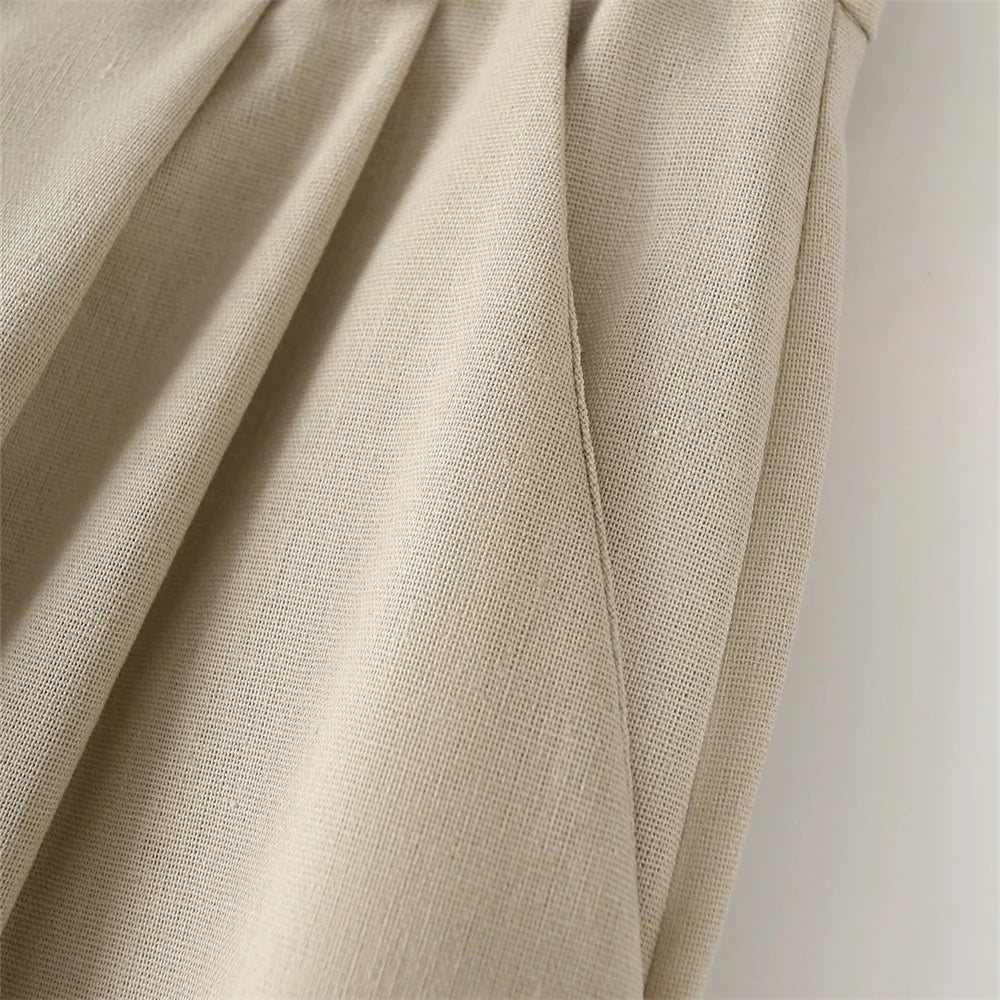 Versatile Slim Sleeveless Cotton Linen Vest and Mid-Waist Trousers Suit for Women's Commuting Style