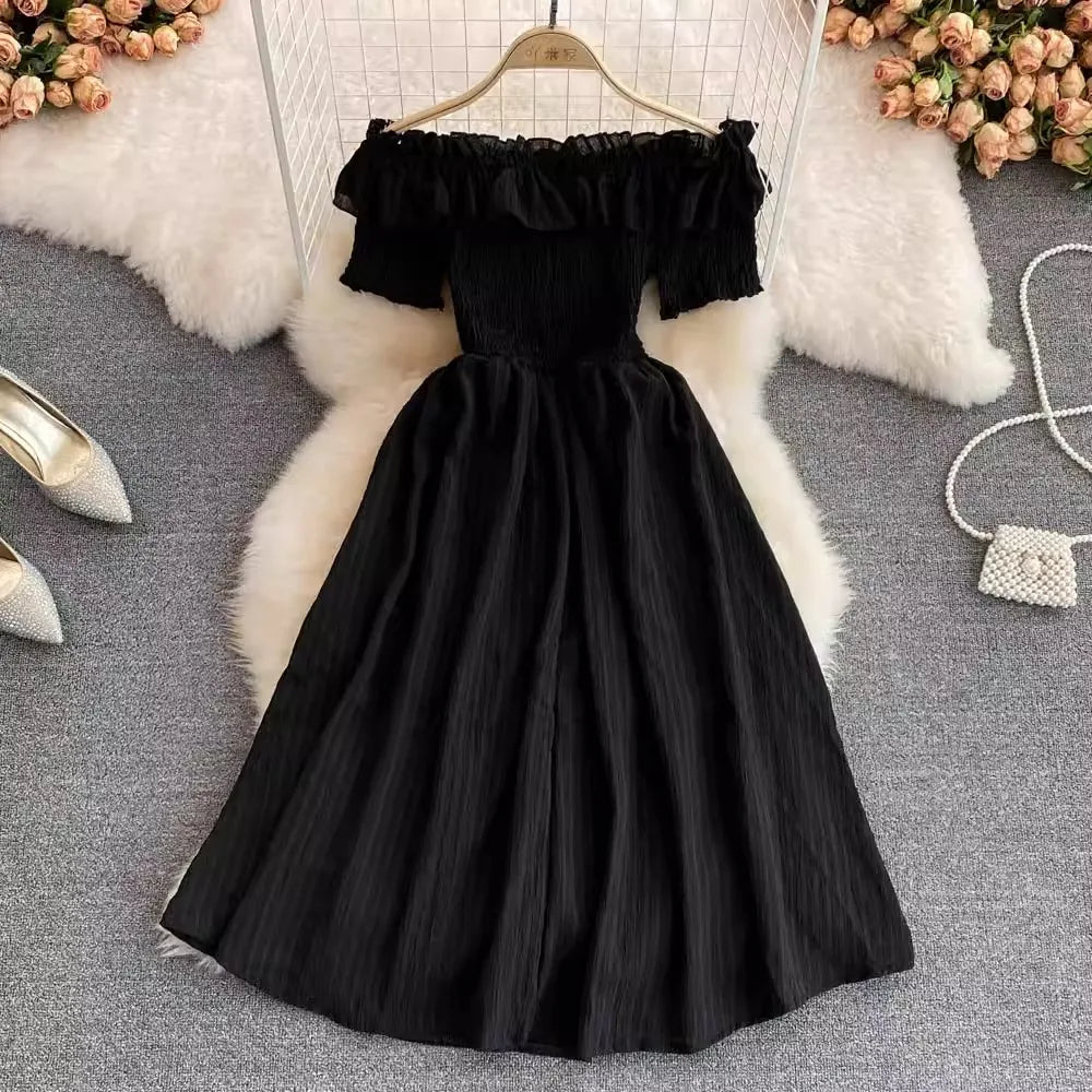 Ruffled Off Shoulder Dress Chiffon Beach Summer Fashion