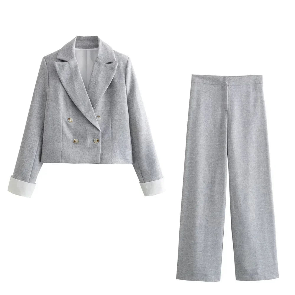 Womens Double Breasted Blazer And Trousers Two Piece Set