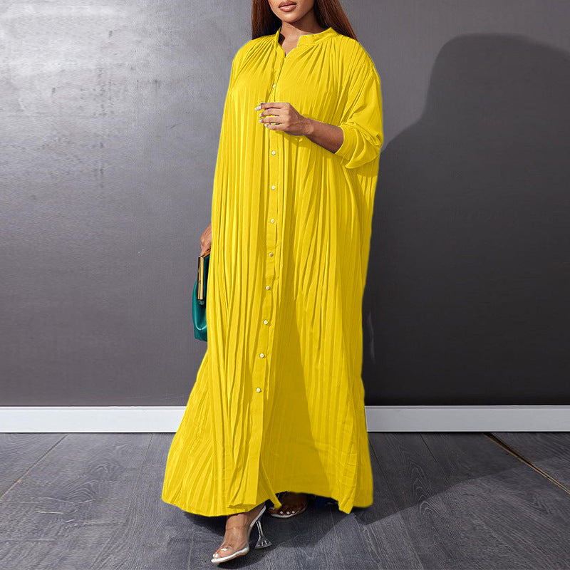 Plus Size Pleated Long Sleeve Dress For Autumn And Winter