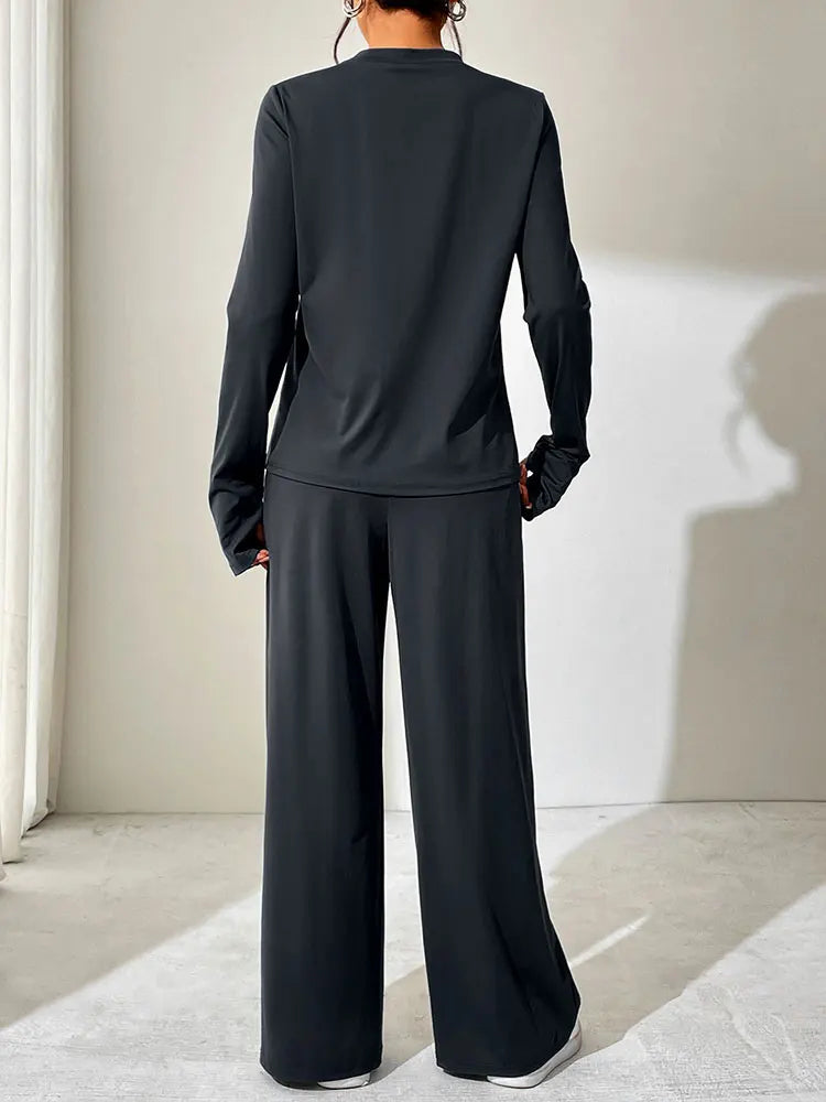 Spring Fashion Women's Casual Long Sleeve T-Shirt and Trouser Set Slim Fit Streetwear Outfit