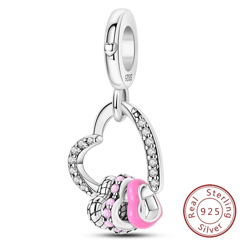 925 Sterling Silver Forever Love Heart Charms Beads for Sister Family Bracelet Jewelry Gifts