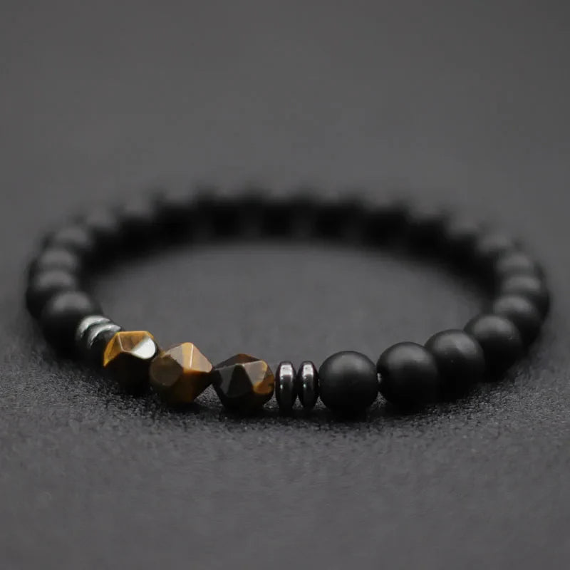 Fashion Men's Black Onyx And Natural Stone Beaded Bracelet With Tiger Eye And Sodalite