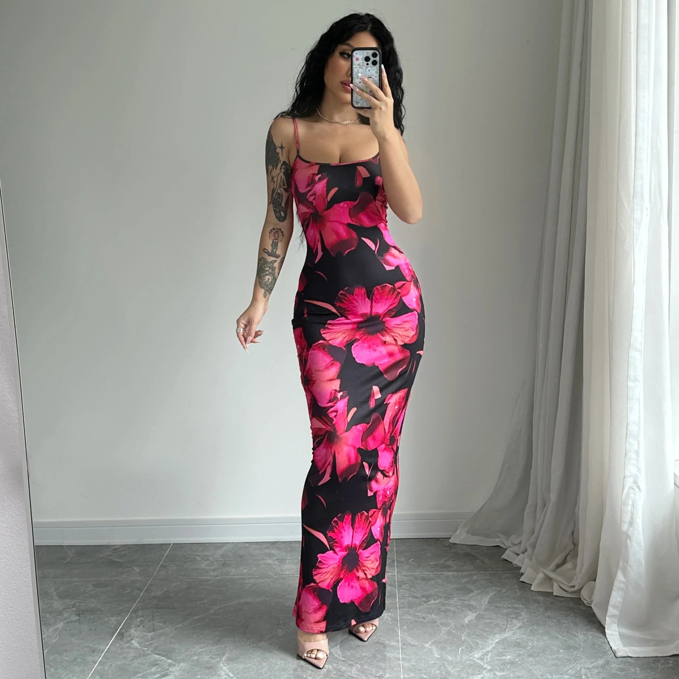 Floral Print Sexy Sleeveless Maxi Dress for Party Vacation