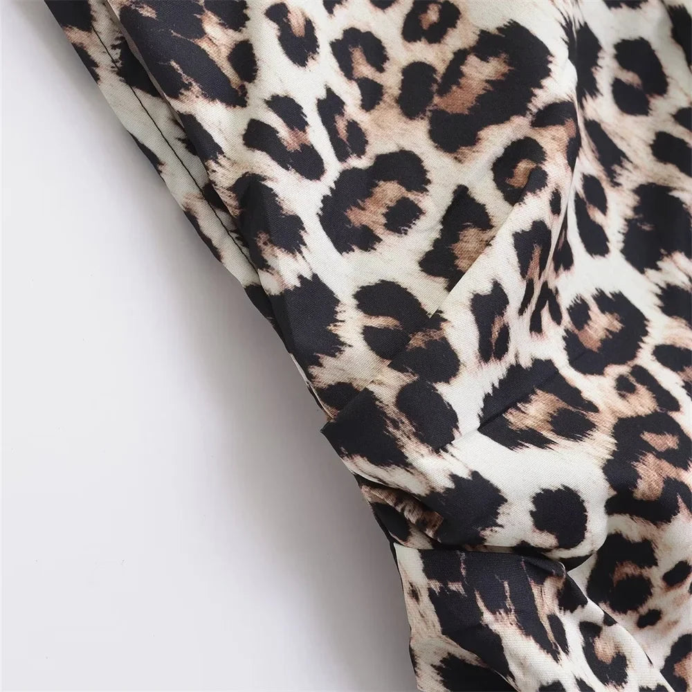 Leopard Print Sleeveless Midi Dress With Round Neck