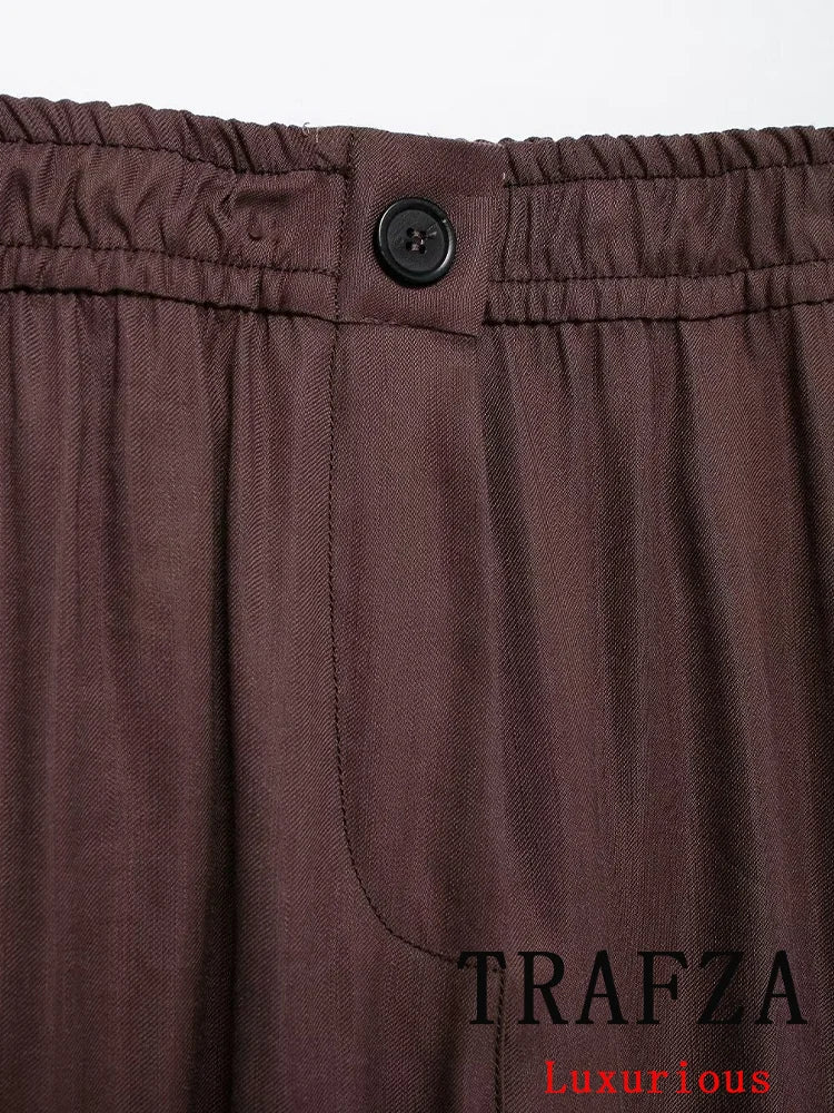 Vintage Chic Women's Suit Set with Solid Halter Vest and Straight Button Loose Pants for Office and Casual Wear