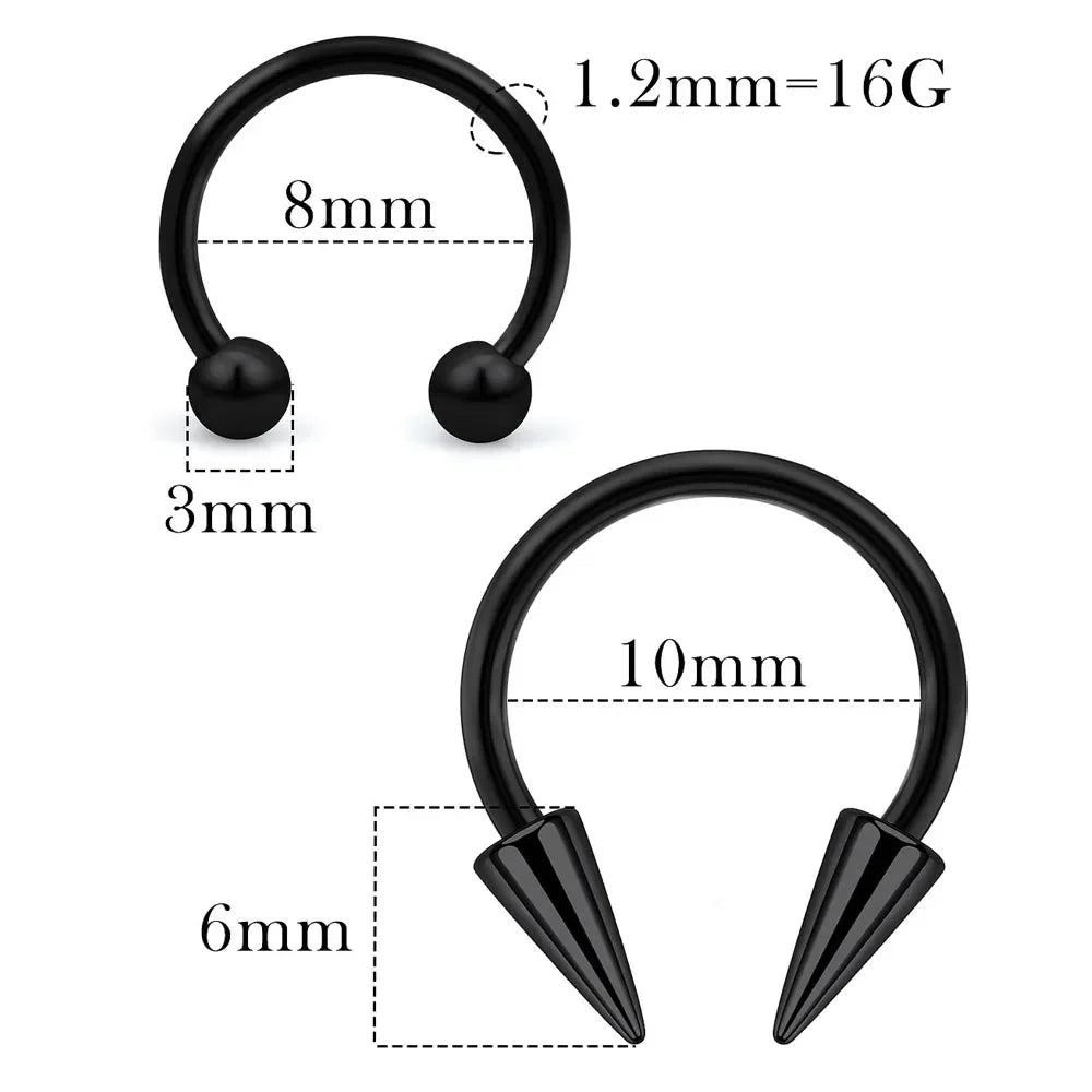 Spike Septum Ring 16G Surgical Steel Piercing Jewelry Vertical Snake Bite Lip Ring for Men and Women 8mm or 10mm