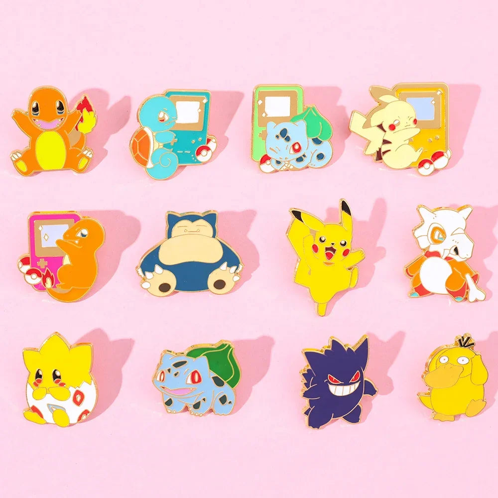 Creative 4 Piece Enamel Brooch Set Featuring Cute Game Console Pikachu Togepi and Charmander Pins for Wallet Backpack and Clothing