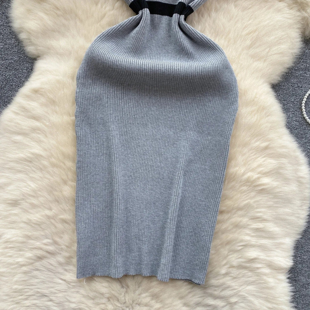 Casual Knit Wrap Dress With Off Shoulder Stripes For Summer