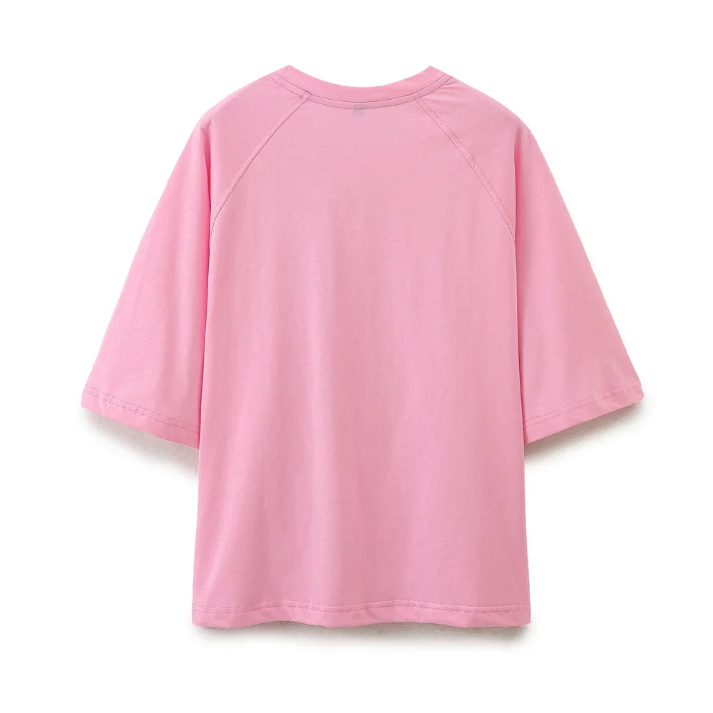 Women's Solid Casual Trouser Set with Short Sleeve T-Shirt and Elastic Waist Wide Leg Pants